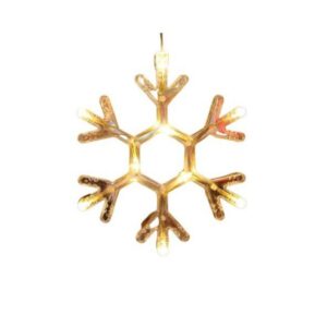 Decoratiune de Craciun Luminoasa in forma de Fulg, 19x19 cm, cu Ventuza, Alb Cald,