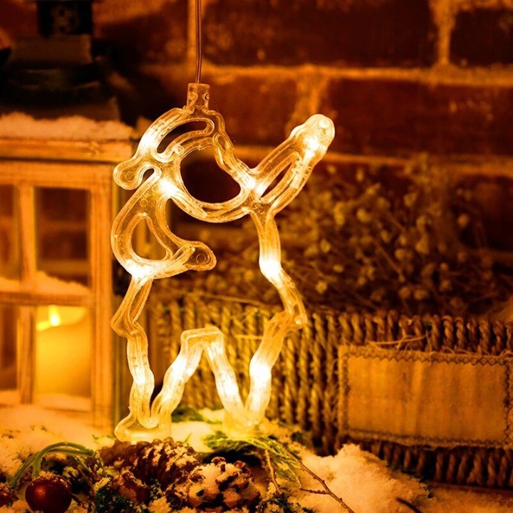 Decoratiune de Craciun Luminoasa in forma de Mos Craciun, 21x13 cm, cu Ventuza, Alb Cald, - imagine 4