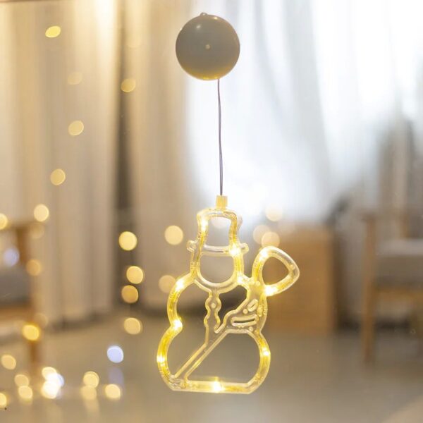 Decoratiune de Craciun Luminoasa in forma de Om de zapada 19x18 cm, cu Ventuza, Alb Cald, - imagine 2