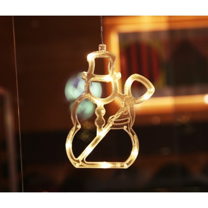 Decoratiune de Craciun Luminoasa in forma de Om de zapada 19x18 cm, cu Ventuza, Alb Cald, - imagine 3