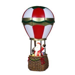 Decoratiune de Craciun tip Balon cu Aer Cald, , Balon cu Mos Craciun, din Rasina, Model Balon cu Aer Cald si Mos Craciun Iluminare LED, 17 x 5 x 5 cm, Gri Rosu