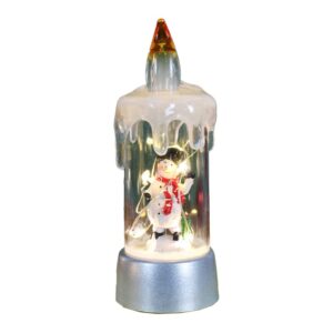 Decoratiune de Craciun tip Lumanare, , Lumanare de Cristal fara Fulgi de Zapada, Model Om de Zapada, Iluminare LED, 13 x 5 x 5 cm, Baza Gri, Transparent