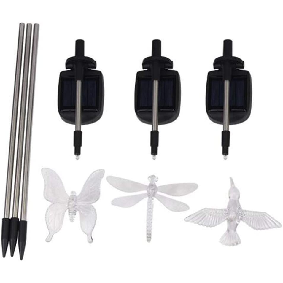 Set 3 Lampi Solare LED tip pasare-fluture-libelula, Inaltime 43 cm, , Multicolor - imagine 2