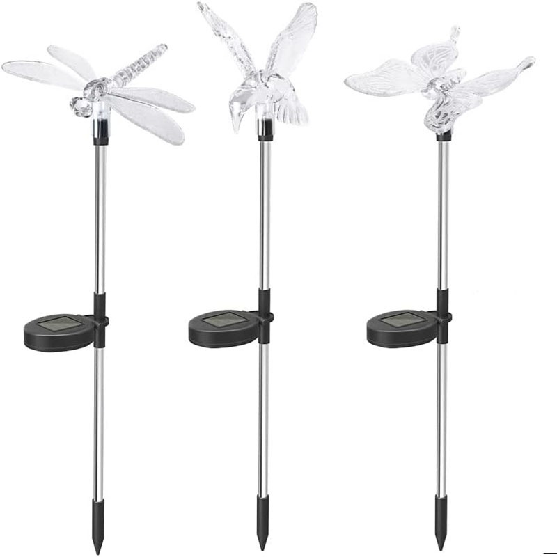 Set 3 Lampi Solare LED tip pasare-fluture-libelula, Inaltime 43 cm, , Multicolor