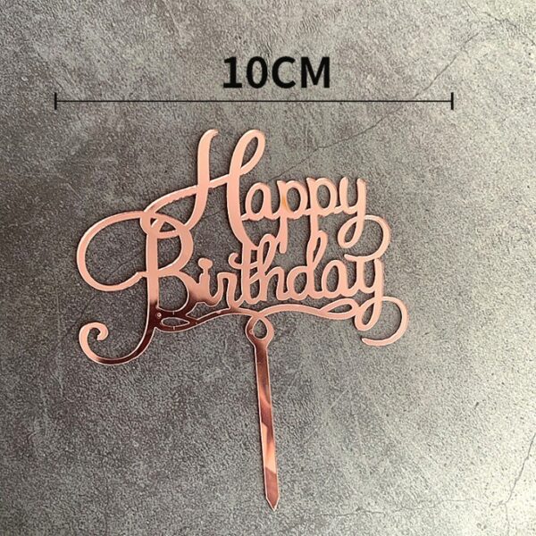 Decoratiune Topper pentru Tort, , Model Happy Birthday, Tematica Aniversare, 10 cm, Roz - imagine 2