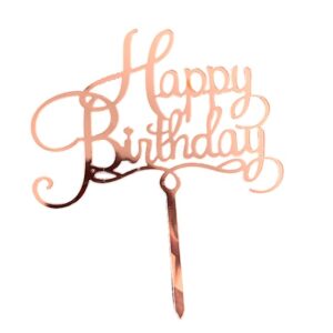 Decoratiune Topper pentru Tort, , Model Happy Birthday, Tematica Aniversare, 10 cm, Roz