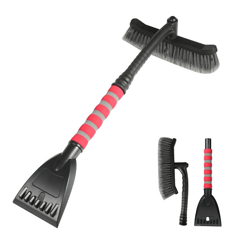 Perie de Zapada cu Racleta pentru Masina, , Multifunctionala, Rotativa, Demontabila, cu Maner Antiderapant, Aluminiu, Plastic, Fragmentarea Ghetii de pe Parbriz, Solutia pentru Iarna, pentru Dezghetare, 54x10.5x27 cm, Rosie