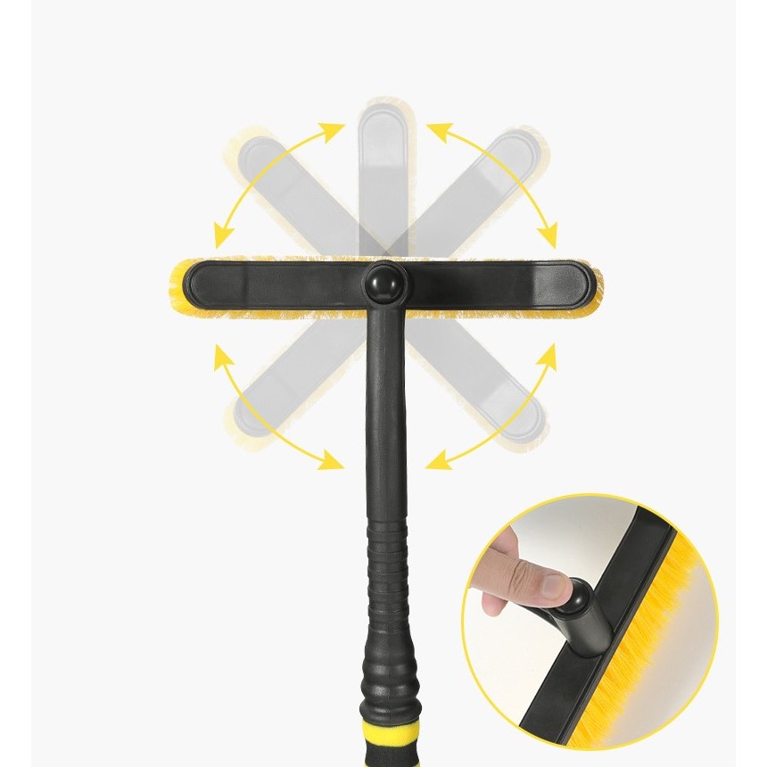 Perie de Zapada cu Racleta pentru Masina, , Multifunctionala, Rotativa, Demontabila, cu Maner Antiderapant, Aluminiu, Plastic, Fragmentarea Ghetii de pe Parbriz, Solutia pentru Iarna, pentru Dezghetare, 54x10.5x27 cm, Galbena - imagine 3
