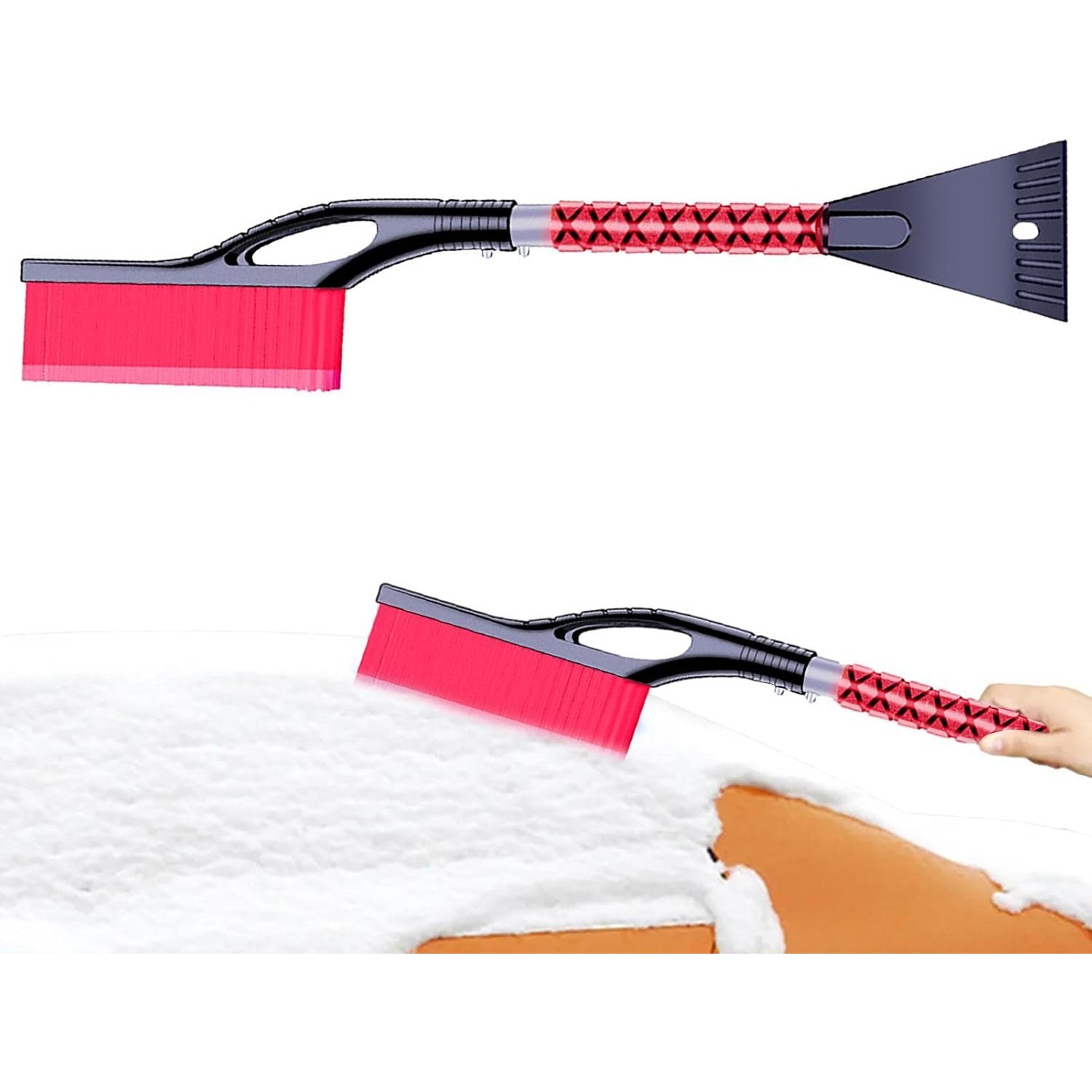 Perie de Zapada cu Racleta pentru Masina, , Multifunctionala, Demontabila, cu Maner Antiderapant, Aluminiu, Plastic, Fragmentarea Ghetii de pe Parbriz, Solutia pentru Iarna, pentru Dezghetare, 68x24x11.1 cm, Rosu - imagine 2