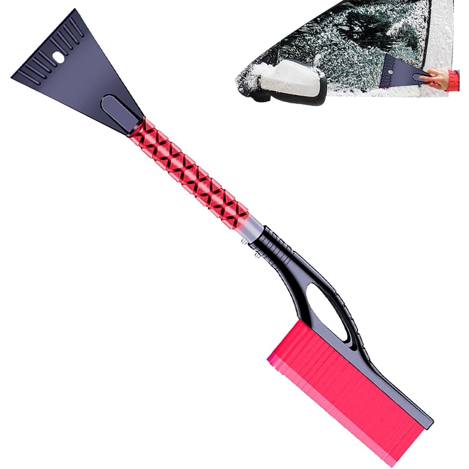 Perie de Zapada cu Racleta pentru Masina, , Multifunctionala, Demontabila, cu Maner Antiderapant, Aluminiu, Plastic, Fragmentarea Ghetii de pe Parbriz, Solutia pentru Iarna, pentru Dezghetare, 68x24x11.1 cm, Rosu - imagine 3