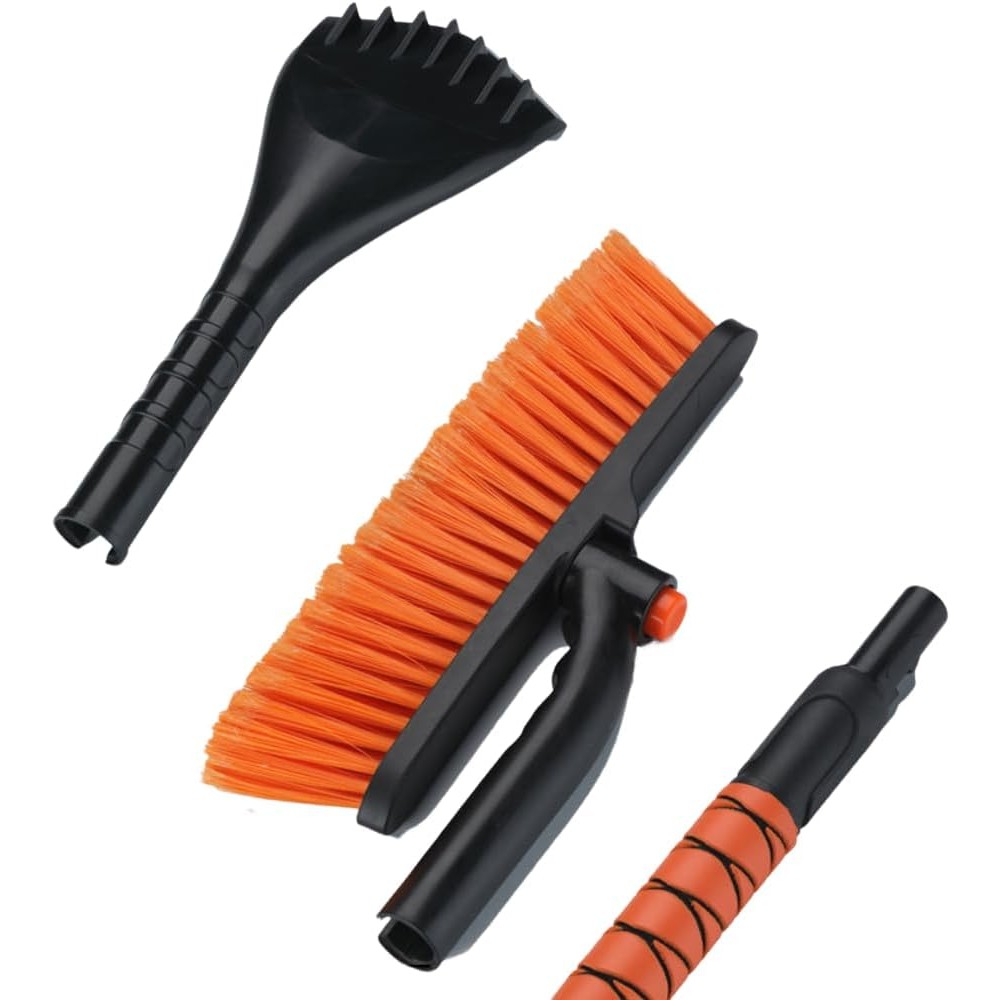 Perie de Zapada cu Racleta pentru Masina, , Multifunctionala, Rotativa, Demontabila, cu Maner Antiderapant, Telescopica, Aluminiu, Plastic, Fragmentarea Ghetii de pe Parbriz, Solutia pentru Iarna, pentru Dezghetare, Portocalie - imagine 2