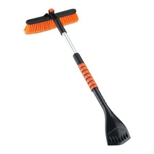 Perie de Zapada cu Racleta pentru Masina, , Multifunctionala, Rotativa, Demontabila, cu Maner Antiderapant, Telescopica, Aluminiu, Plastic, Fragmentarea Ghetii de pe Parbriz, Solutia pentru Iarna, pentru Dezghetare, Portocalie