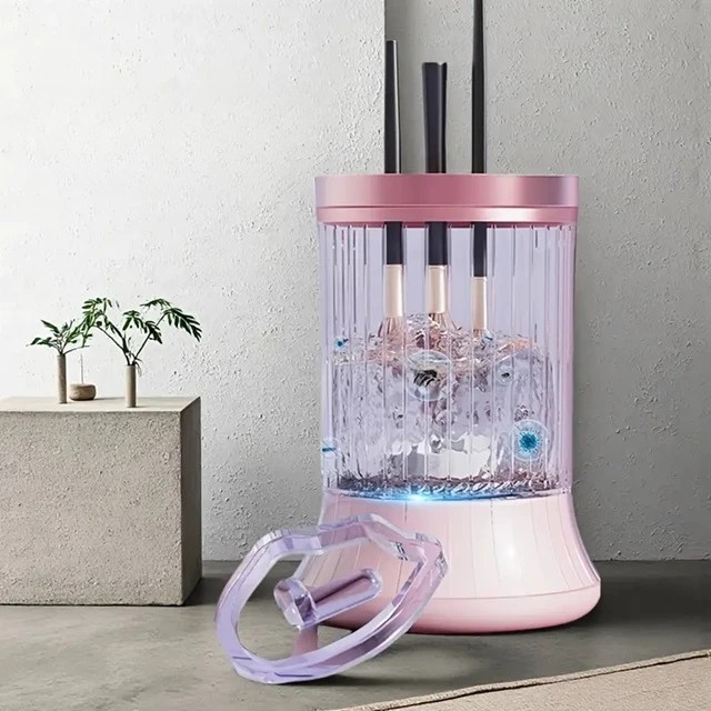 Dispozitiv Portabil de Curatare a Pensulelor de Machiaj, , pentru Pensule de Diferite Dimensiuni, 5V, 7000RPM, Vibratii Sonice, USB Type C, 9x9x16 cm, Roz - imagine 3