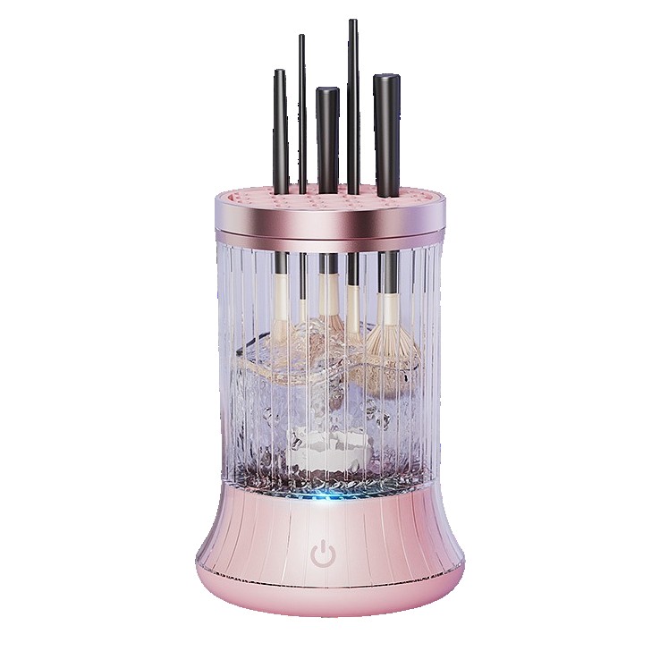 Dispozitiv Portabil de Curatare a Pensulelor de Machiaj, , pentru Pensule de Diferite Dimensiuni, 5V, 7000RPM, Vibratii Sonice, USB Type C, 9x9x16 cm, Roz