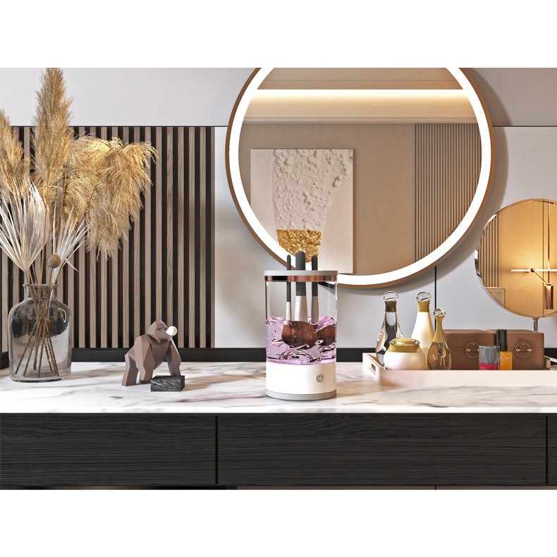 Dispozitiv Portabil de Curatare a Pensulelor de Machiaj, , Potrivit pentru Pensule de Diferite Dimensiuni, 5V, 7000RPM, Vibratii Sonice, USB, Alb/Transparent, 9x9x16 cm - imagine 4