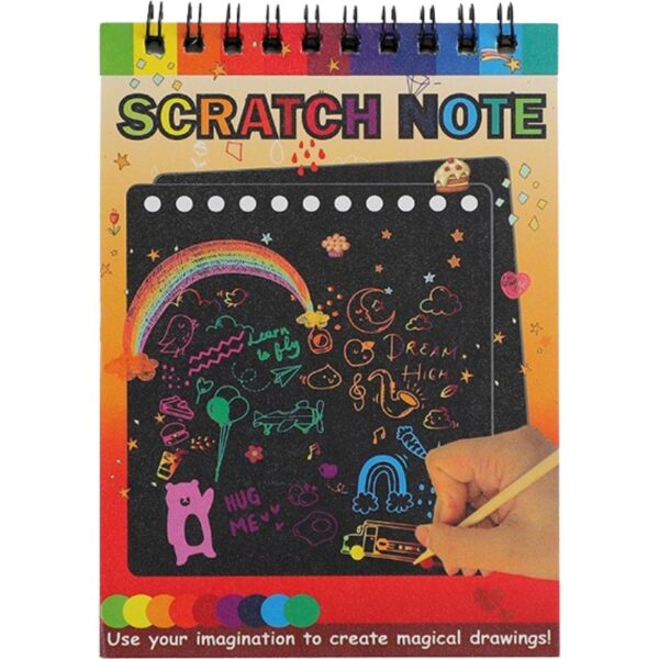 Caiet cu fise razuibile , DIY Magic Scratch, 12 File, Curcubeu, Creion din Lemn, Cartonase negre, 14 x 10 cm, galben