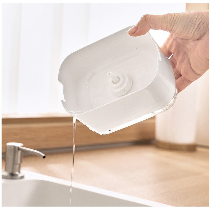 Dozator , Dispenser 2 in 1 pentru Detergent Lichid de Vase sau pentru Obiecte Sanitare cu Suport pentru Burete de Bucatarie , 8.6 x 14.5 x 10 cm, capacitate 300 ml, alb - imagine 3
