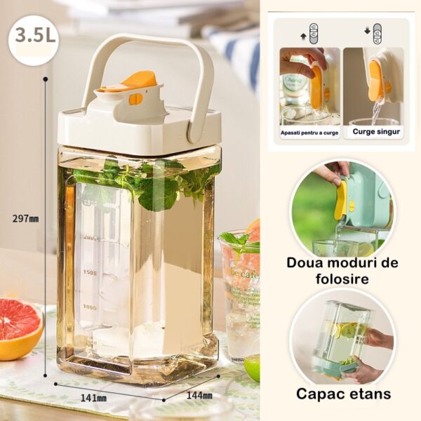 Dozator portabil pentru bauturi , 3.5 litri, capac etans, duza deschidere/inchidere, recipent din plastic, gradat, filtru, maner, 29.7 x 14.1 x 14.4 cm, pentru diverse bauturi, alb - imagine 2