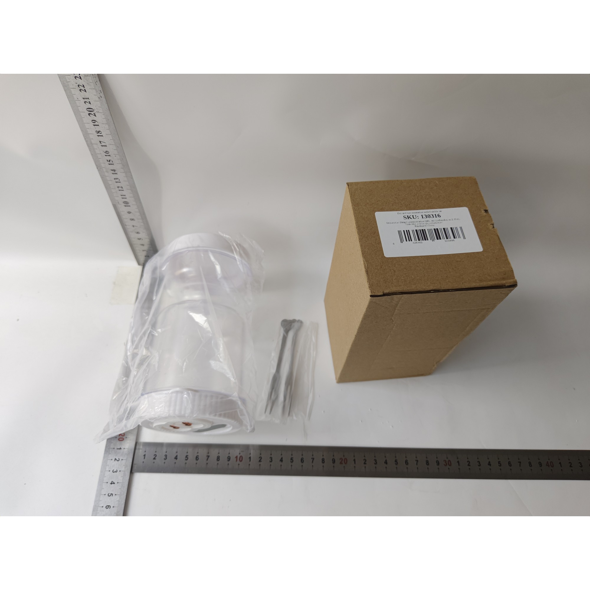 Borcan pentru Muraturi, , cu Separator pentru Lichide, Ermetic, Termorezistent, Tip Clepsidra, 2 Furculite Incluse, ABS, Alb, 18x9x9 cm - imagine 2
