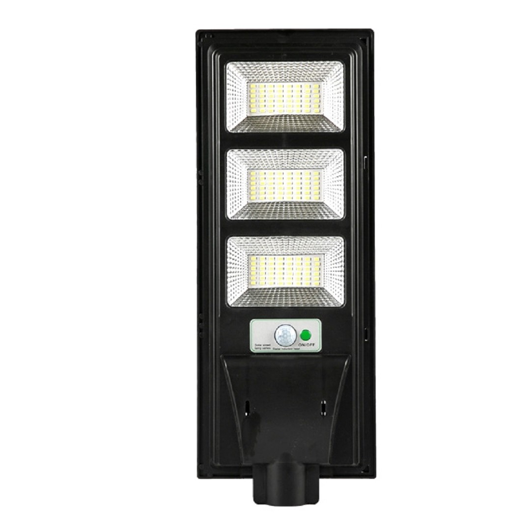 Lampa solara stradala , cu telecomanda, senzor de miscare si lumina, suport prindere, 144 LED-uri, IP65, ABS, 8AH, 150W, temperatura culoare 6500K, 49.5x18.8x5 cm, F6006-150w, autonomie 10-12 ore, negru