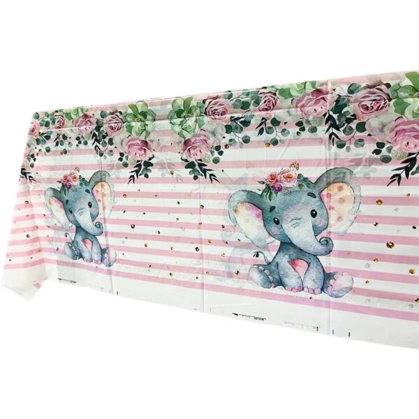 Fata de Masa, , din Plastic, Imprimeu Elefanti, 180 x 108 cm, Roz - imagine 3