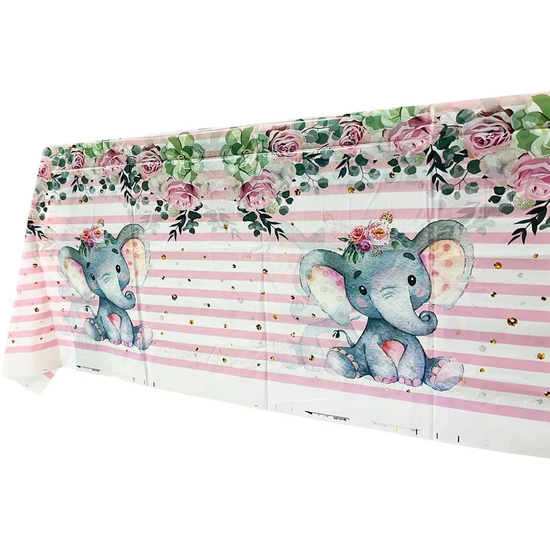 Fata de Masa, , din Plastic, Imprimeu Elefanti, 180 x 108 cm, Roz - imagine 3