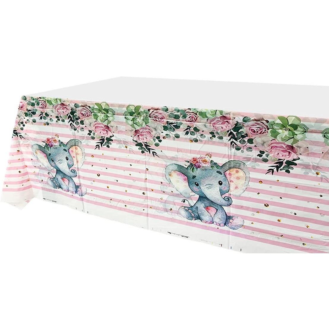 Fata de Masa, , din Plastic, Imprimeu Elefanti, 180 x 108 cm, Roz - imagine 4