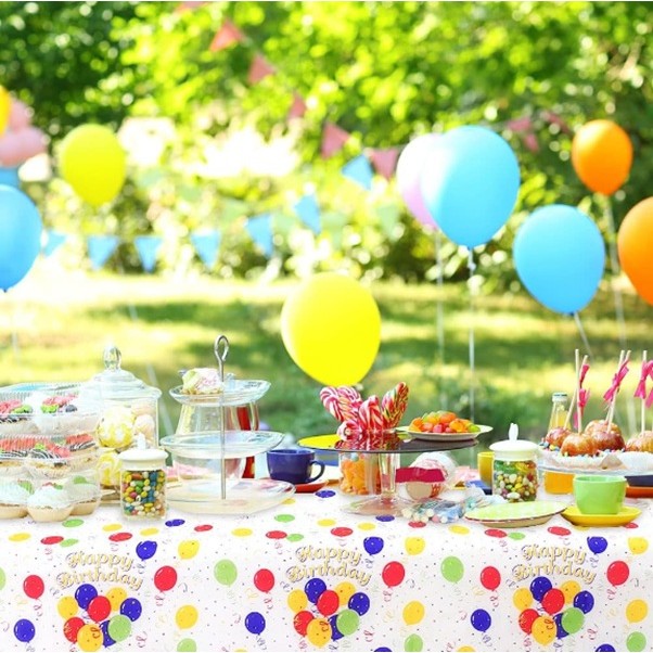 Fata de Masa, , din PEVA, Imprimeu Happy Birthday cu Baloane, 137 x 274 cm, Impermeabila, Fara Pete, Curatare Rapida, Multicolor - imagine 3