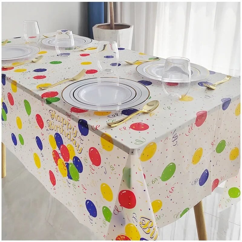 Fata de Masa, , din PEVA, Imprimeu Happy Birthday cu Baloane, 137 x 274 cm, Impermeabila, Fara Pete, Curatare Rapida, Multicolor - imagine 4