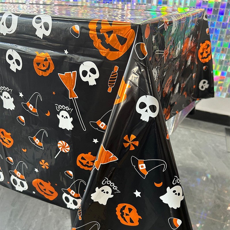 Fata de Masa, , din Folie, Imprimeu Halloween - Boo, 137 x 183 cm, Negru - imagine 2