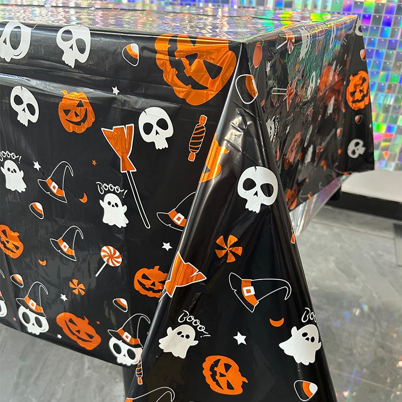 Fata de Masa, , din Folie, Imprimeu Halloween - Boo, 137 x 274 cm, Negru - imagine 3