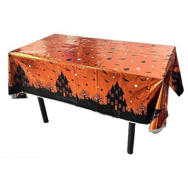 Fata de Masa, , din Folie, Imprimeu Halloween - Casa Bantuita, 137 x 183 cm, Portocaliu