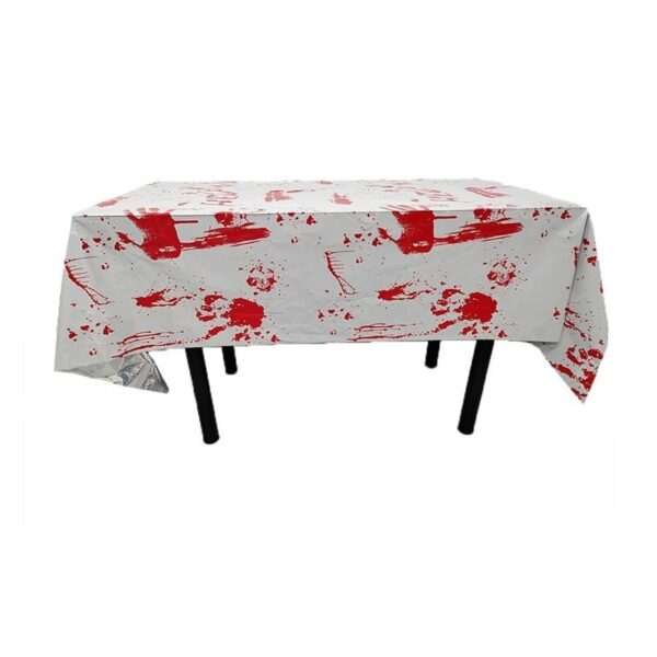 Fata de Masa, , din Folie, Imprimeu Halloween - Help Me, 137 x 183 cm, Alb/Rosu