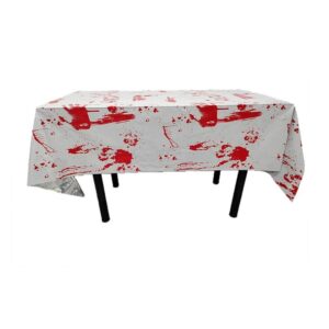 Fata de Masa, , din Folie, Imprimeu Halloween - Help Me, 137 x 274 cm, Alb/Rosu