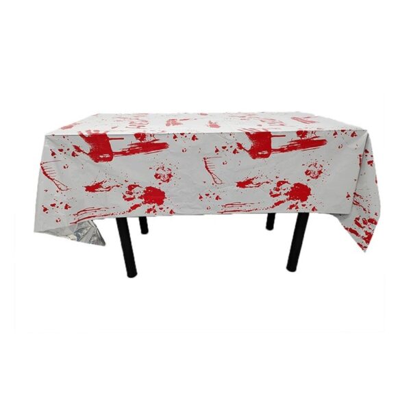 Fata de Masa, , din Folie, Imprimeu Halloween - Help Me, 137 x 274 cm, Alb/Rosu