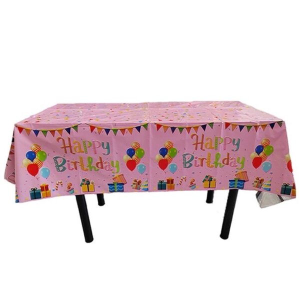 Fata de Masa, , din Folie, Imprimeu Happy Birthday cu Baloane, 137 x 183 cm, Roz
