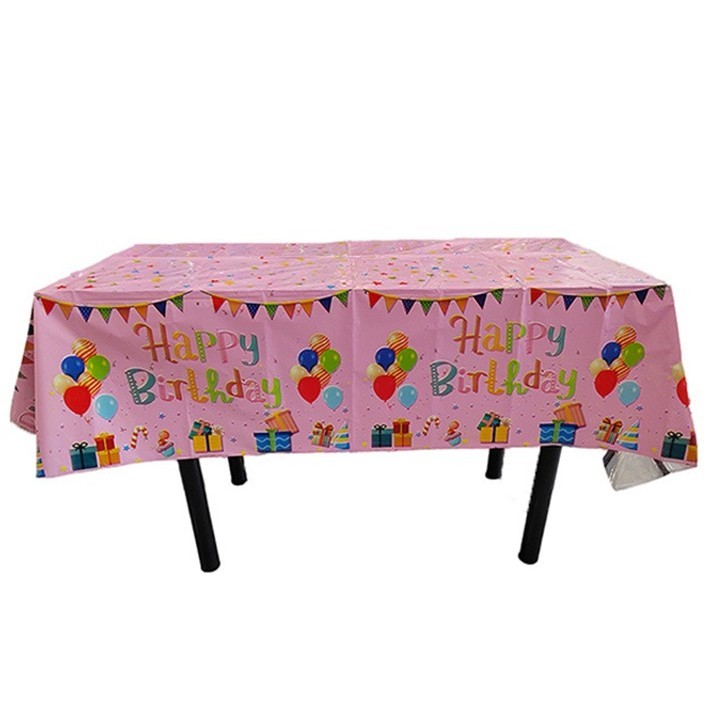 Fata de Masa, , din Folie, Imprimeu Happy Birthday cu Baloane, 137 x 183 cm, Roz