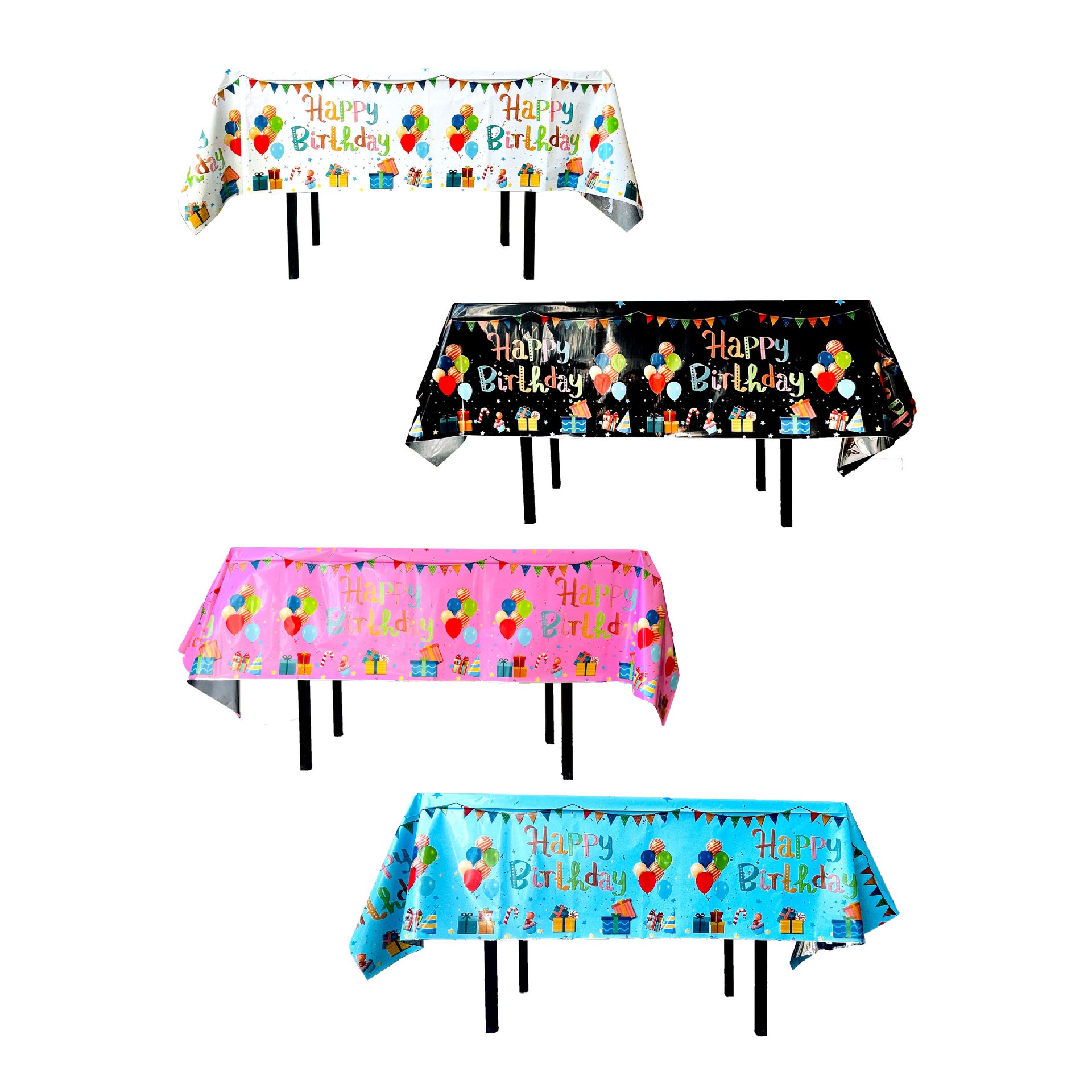 Fata de Masa, , din Folie, Imprimeu Happy Birthday cu Baloane, 137 x 274 cm, Alb - imagine 3