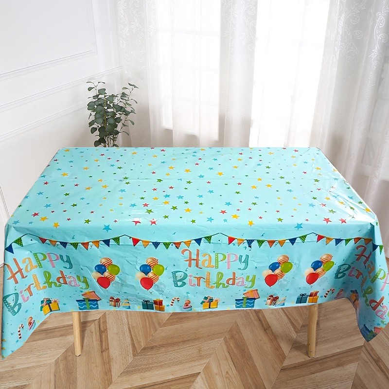 Fata de Masa, , din Folie, Imprimeu Happy Birthday cu Baloane, 137 x 274 cm, Albastru - imagine 2