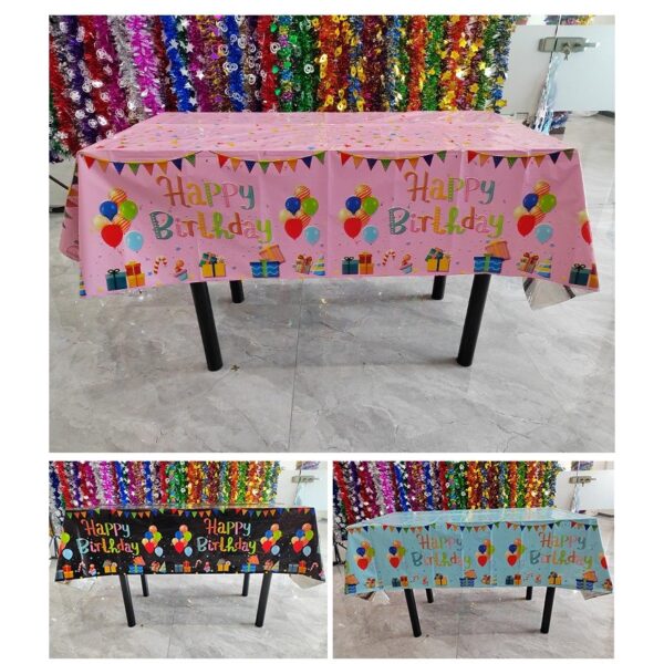 Fata de Masa, , din Folie, Imprimeu Happy Birthday cu Baloane, 137 x 274 cm, Albastru - imagine 4