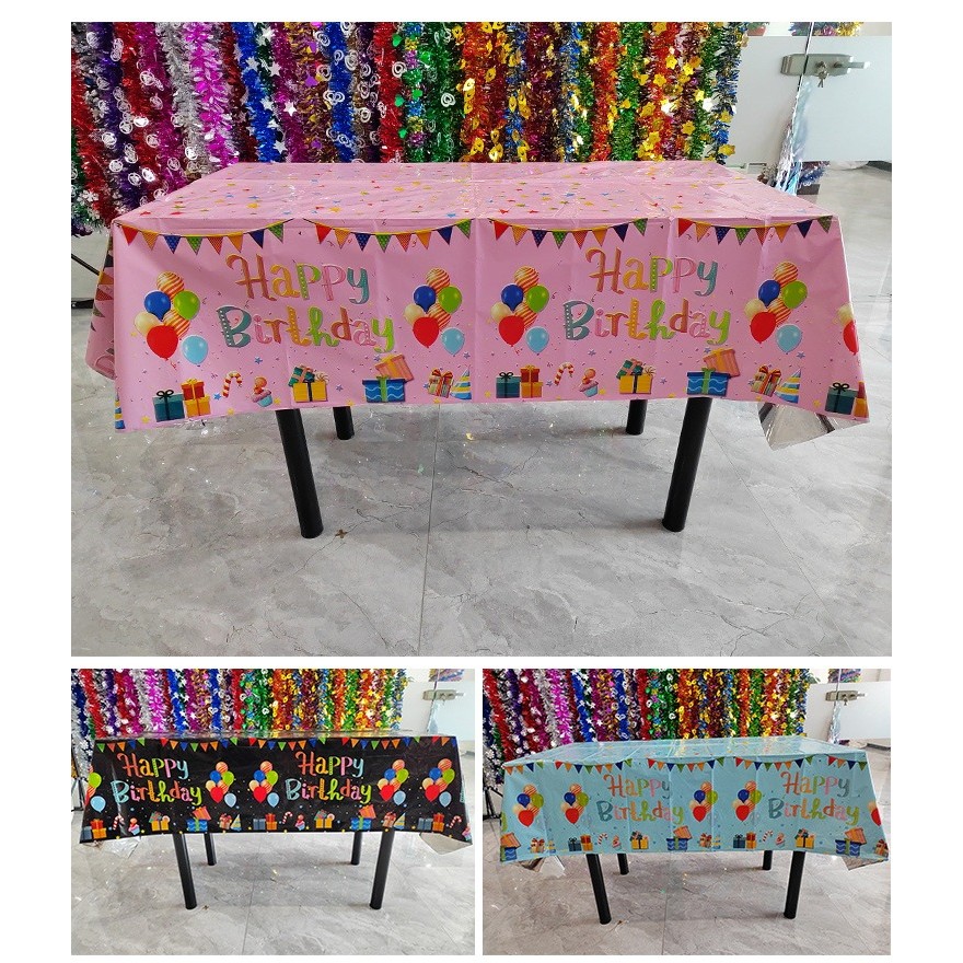Fata de Masa, , din Folie, Imprimeu Happy Birthday cu Baloane, 137 x 274 cm, Albastru - imagine 4