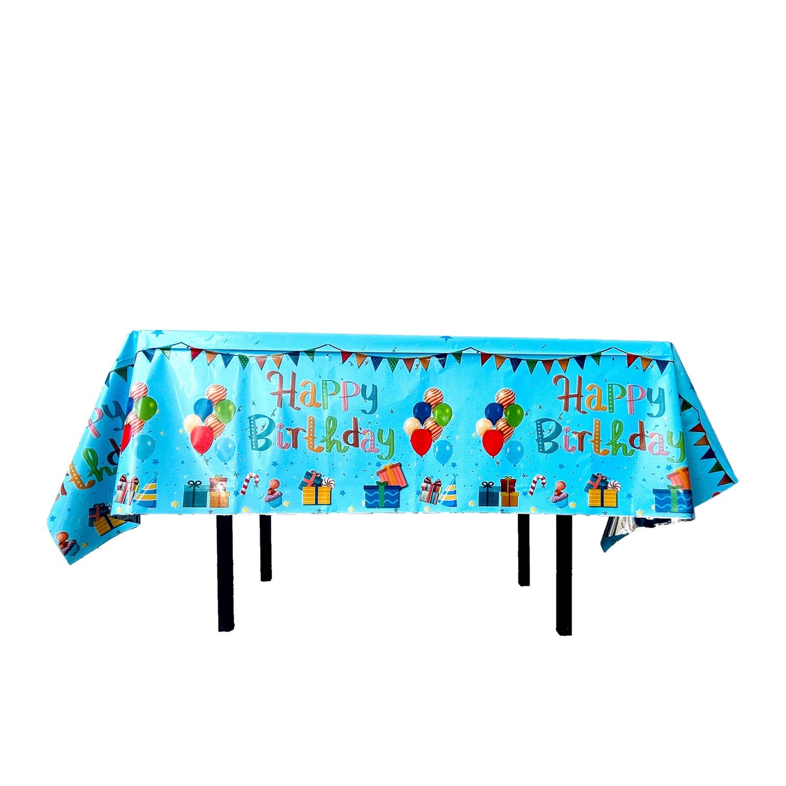 Fata de Masa, , din Folie, Imprimeu Happy Birthday cu Baloane, 137 x 274 cm, Albastru