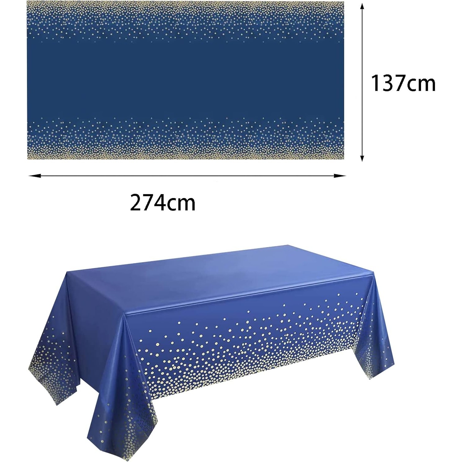 Fata de Masa, , din PEVA, Imprimeu Buline Aurii, 137 x 274 cm, Impermeabila, Fara Pete, Curatare Rapida, Albastru Inchis - imagine 3