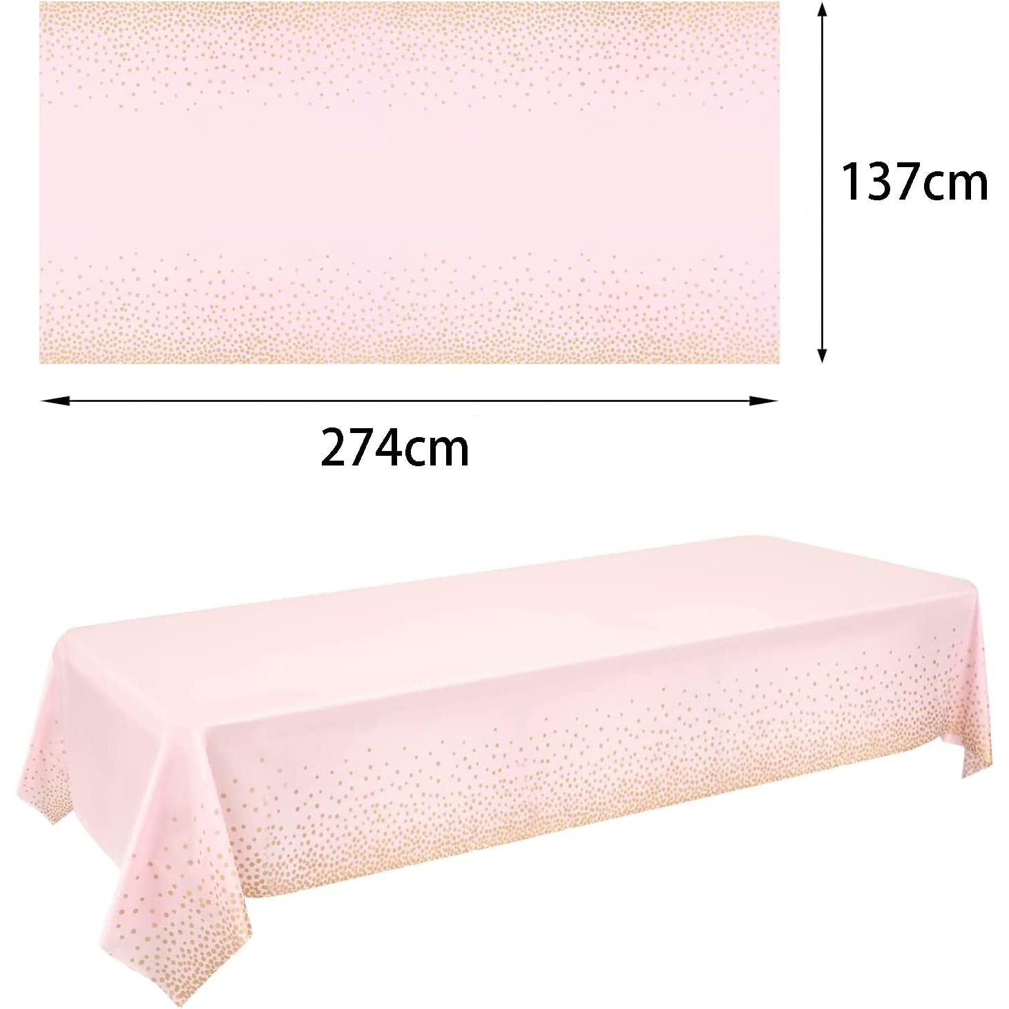 Fata de Masa, , din PEVA, Imprimeu Buline Aurii, 137 x 274 cm, Impermeabila, Fara Pete, Curatare Rapida, Roz Deschis - imagine 3