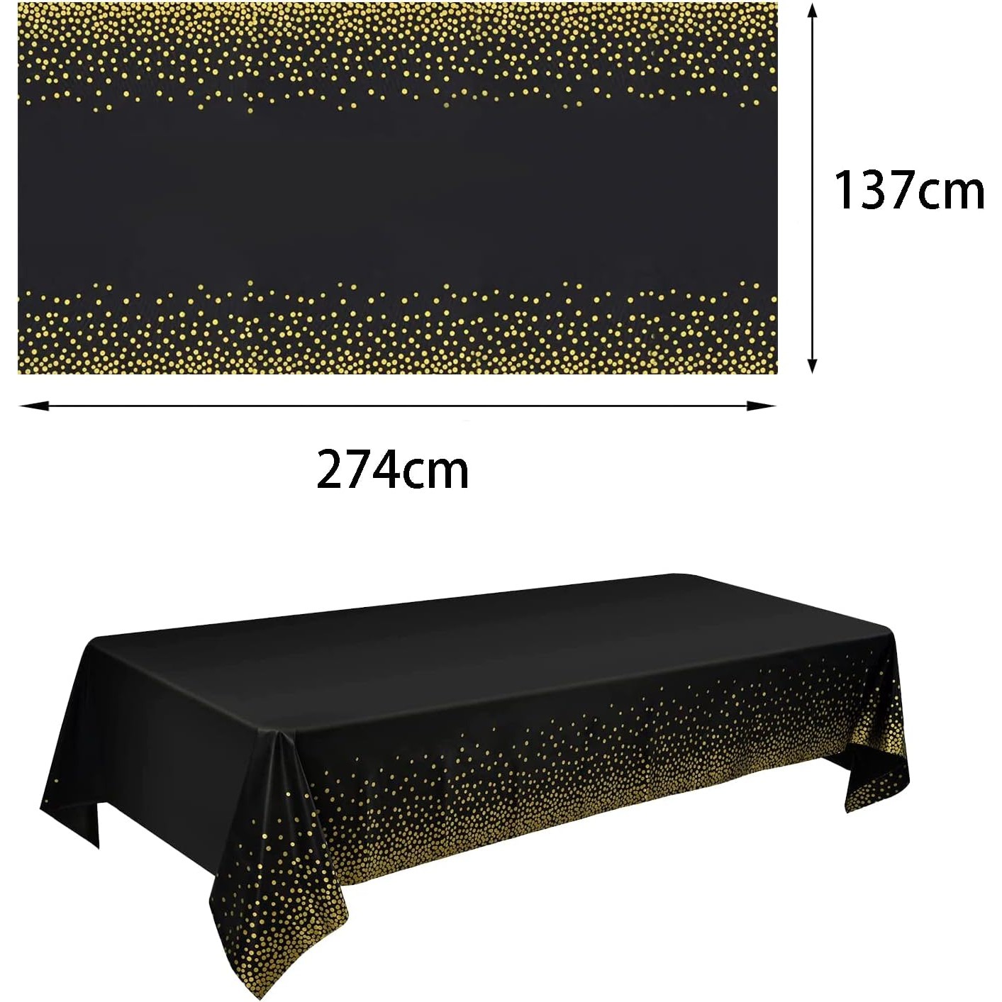 Fata de Masa, , din PEVA, Imprimeu Buline Aurii, 137 x 274 cm, Impermeabila, Fara Pete, Curatare Rapida, Negru - imagine 3
