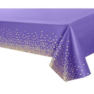 Fata de Masa, , din PEVA, Imprimeu Buline Aurii, 137 x 274 cm, Impermeabila, Fara Pete, Curatare Rapida, Mov