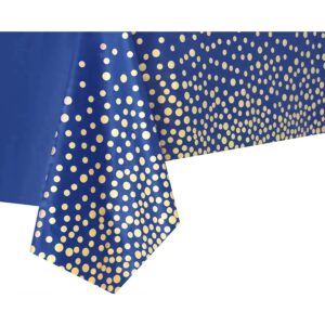 Fata de Masa, , din PEVA, Imprimeu Buline Aurii, 137 x 274 cm, Impermeabila, Fara Pete, Curatare Rapida, Albastru Inchis