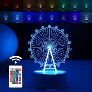 Lampa LED decorativa, , 3D, Roata Panoramica, cu telecomanda, doua moduri de alimentare USB si baterii, 20 cm inaltime, din material acril si lumina multicolora, alb