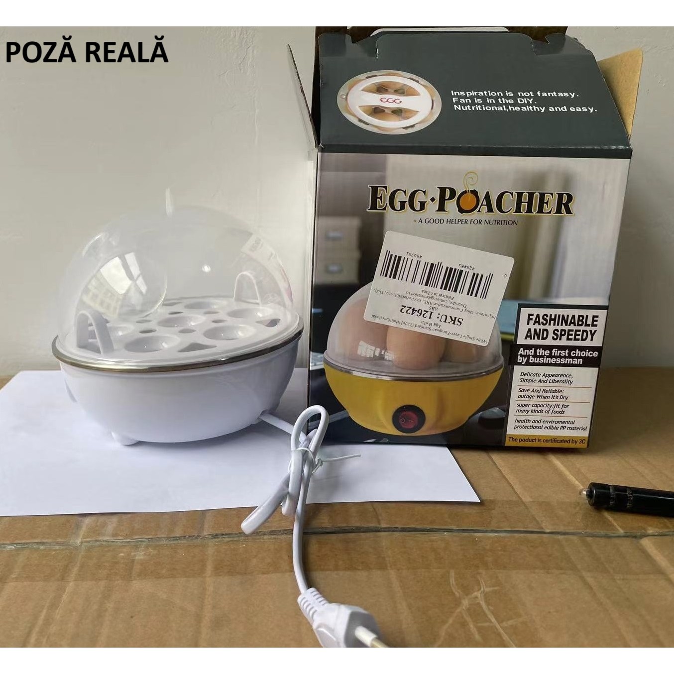 Fierbator de Oua Electric, Flipppy, Capacitate 7 oua, Aparat de fiert oua, 220V, Oprire Automata, 3 Moduri de Fiert Oua, 15 x 15 x 15 cm, Culoare Alb - imagine 2