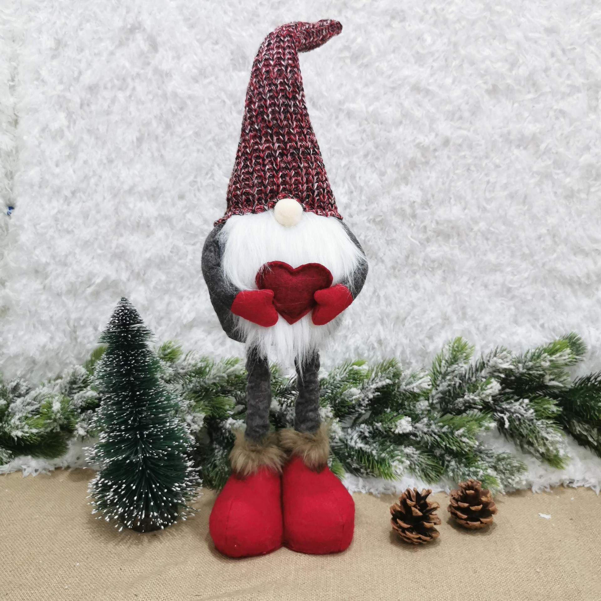 Figurina Decorativa, Pentru Craciun, , Spiridus, Omul Padurii Indragostit, Picioare Telescopice, Inaltime reglabila 42 - 52 cm, Rosu - imagine 3